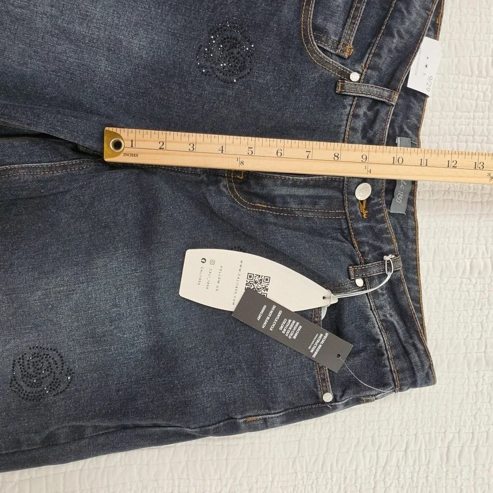 Cali 1850 Jeans Womens 9/29 Medium Wash Rhinestones NEW Wide Leg Relaxed NWT‎
